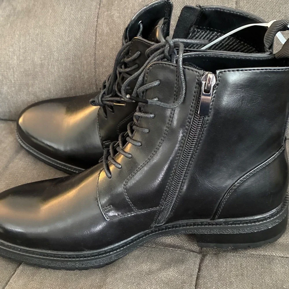 Madden Combat Boots Mens 10 Black Side Zip Lace Up Lug Sole Ankle Boots
